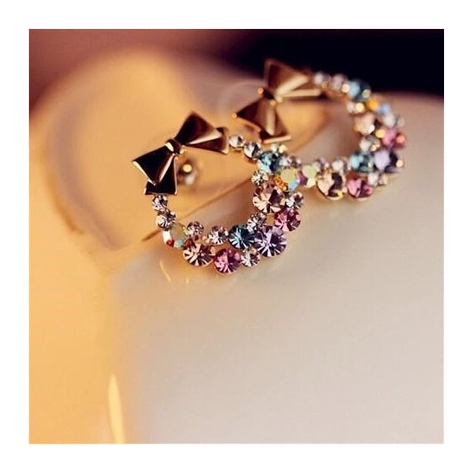 HJMMHX Damen-Ohrringe, modische Damen-Kristall-Ohrringe, Strass-Ohrstecker, Schleifen-Ohrringe, bunter Retro-Schmuck, Weihnachtsfeier-Ohrringe