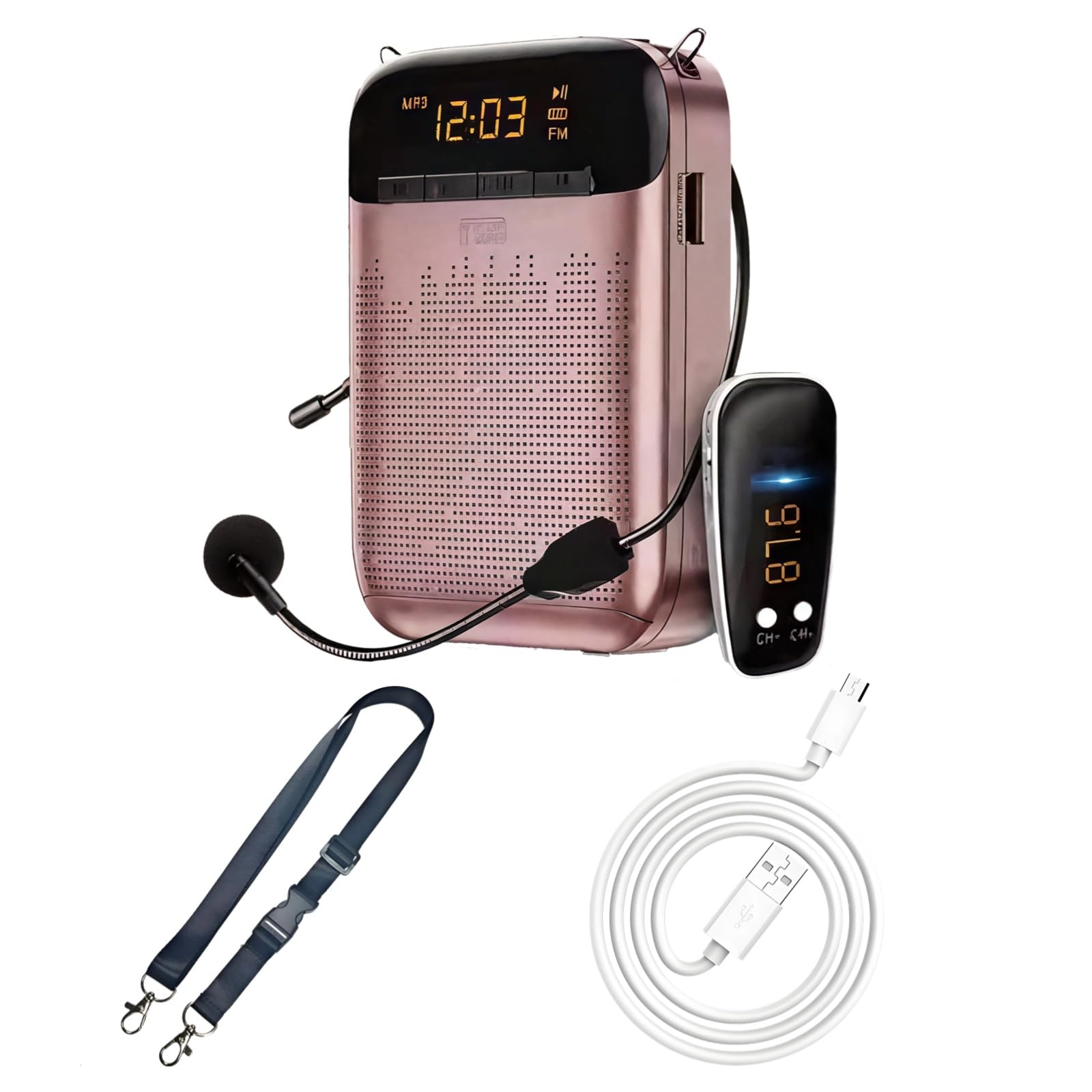 Amplificador de voz, micrófono inalámbrico y con cable S588, Bluetooth 5.0, batería de 12 horas, cobertura de 1000 pies cuadrados, diseño ABS portátil, colores negro y dorado