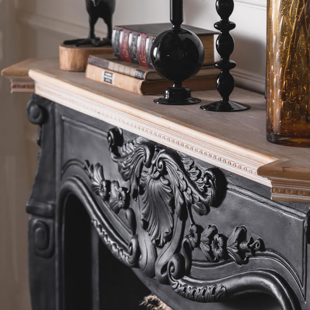 Cornice per Camino, Cornice Decorativa per Camino in Legno, Camino Decorativo Classico retrò, Decorazione Interna per Camino, Adatta per Soggiorno, Idee per La Casa, Bianco/Nero,A
