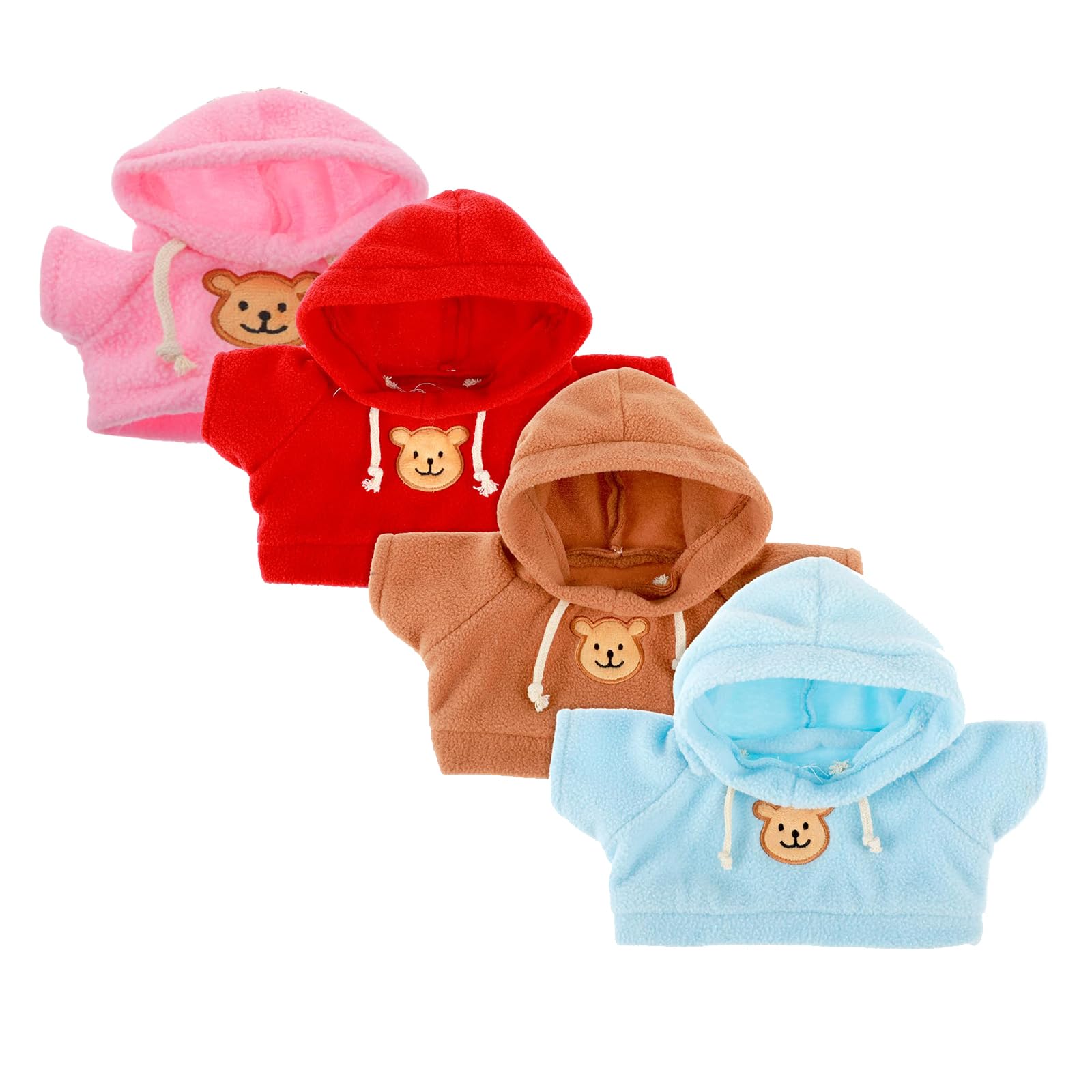 ChAusa 4 Pcs Plush Bear Clothes Bear Hoodie Doll Costume Animal Sweater Cute Tiny Clothes Plush Doll Outfits Accessories Fit Most 10-12 Inch Bears(Blue, Red, Brown and Pink)