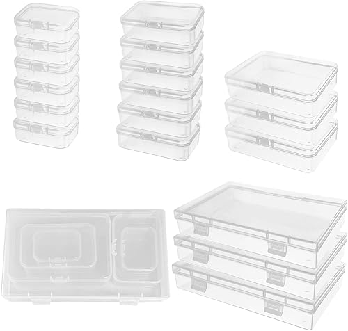 Paquete de 24 organizadores y almacenamiento de cuentas, caja transparente apilable con tapas para organizar, contenedores de plástico versátiles