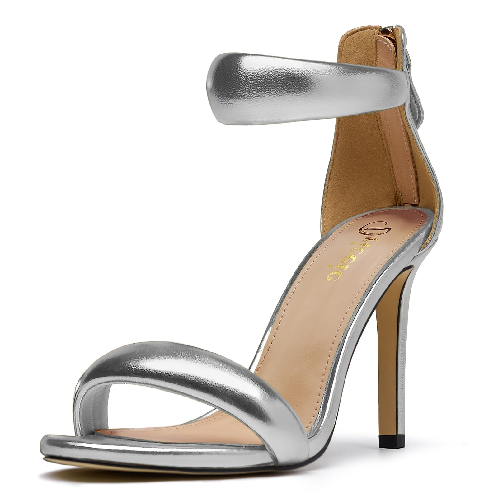 driceic Women's Pump Open Toe Heel Sandals Back Zipper Round Ankle Strappy Stiletto Heels Sparkle Glitter Metallic Party Sexy Wedding Dressy Shoes