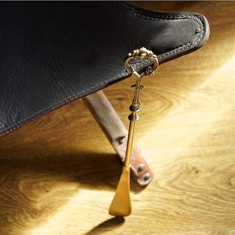 BERTY·PUYI Metall-Schuhlöffel, Langer Messing-Schuhanzieher, Designstabiler Schön Haltbarer Schuhlöffel, Langer Griff Schuhlöffel Bequemer Rutschfester Schuhlöffel Stark,Gold