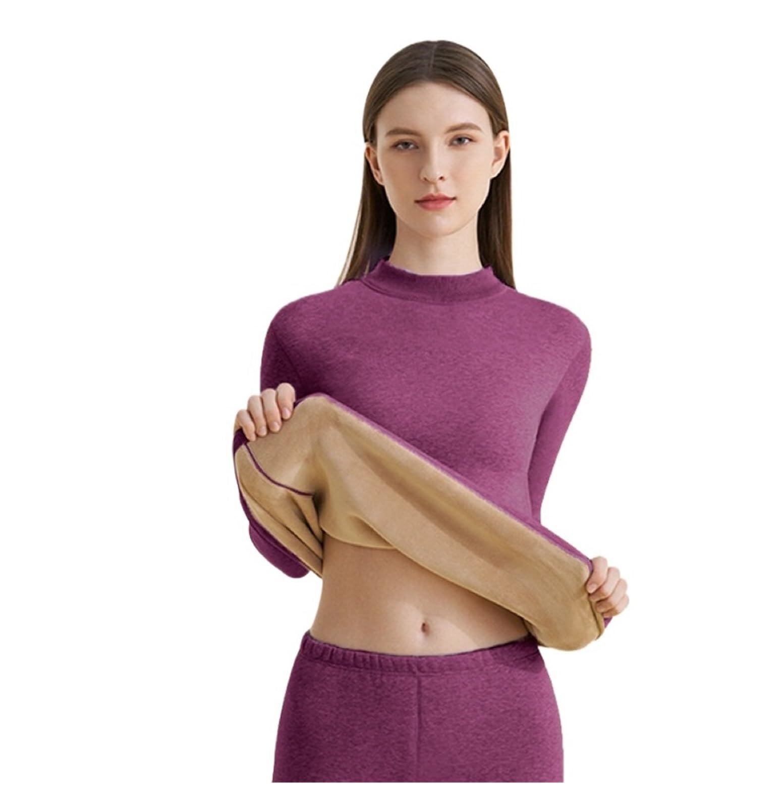 Ropa Interior Térmica Conjunto de Ropa Interior térmica Gruesa for Mujer, Cuello Alto, sin Costuras, lencería cálida Manga Larga for Invierno