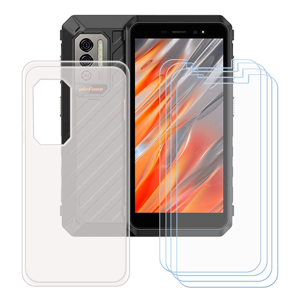 DQG - Cover Morbida In Silicone Trasparente + 3 Pellicole In Vetro Temperato Per Ulefone Armor 11 5G - Protezione Completa Anti-Graffio E Anti-Urto, 9H - 3