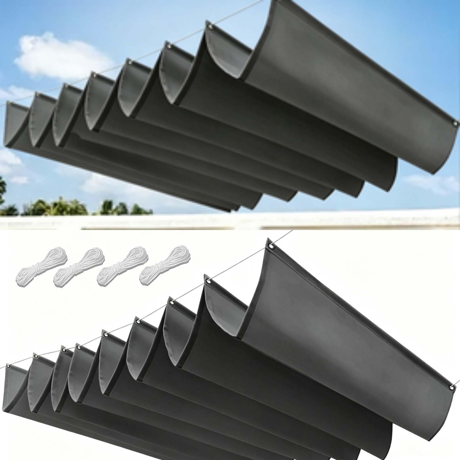 Rozwijany Żagiel Przeciwsłoneczny Wave 140 x 440 cm Blokujący 98% UV Wodoodporna Pergola Zewnętrzna Z Oczkami I Sznurkiem Do Ogrodu Zewnętrznego, Patio, Trawnika, Ciemny szary