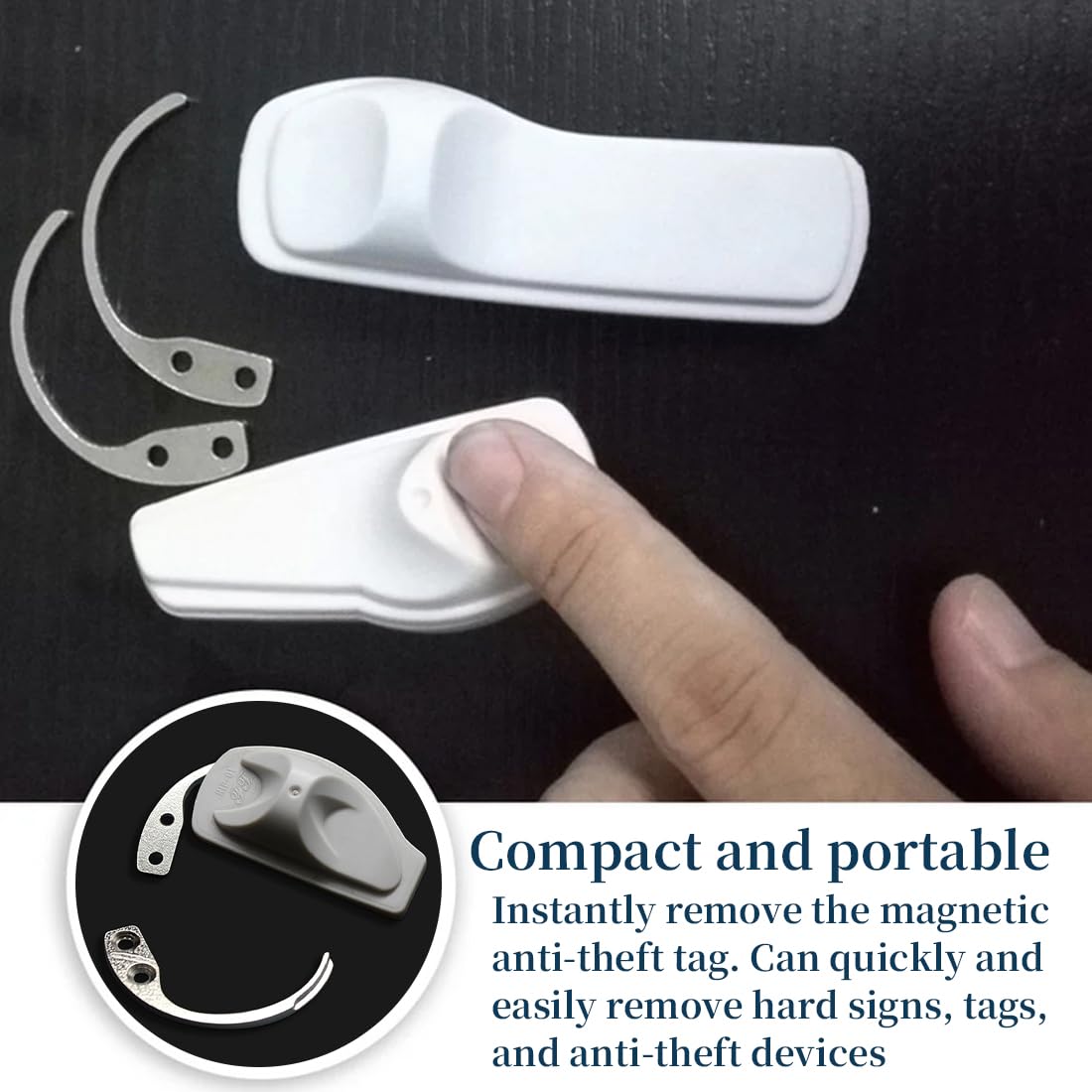 Ganci magnetici,Dispositivo di rimozione delle etichette antifurto, in lega, con chiave a gancio, attacco magnetico, color argento.