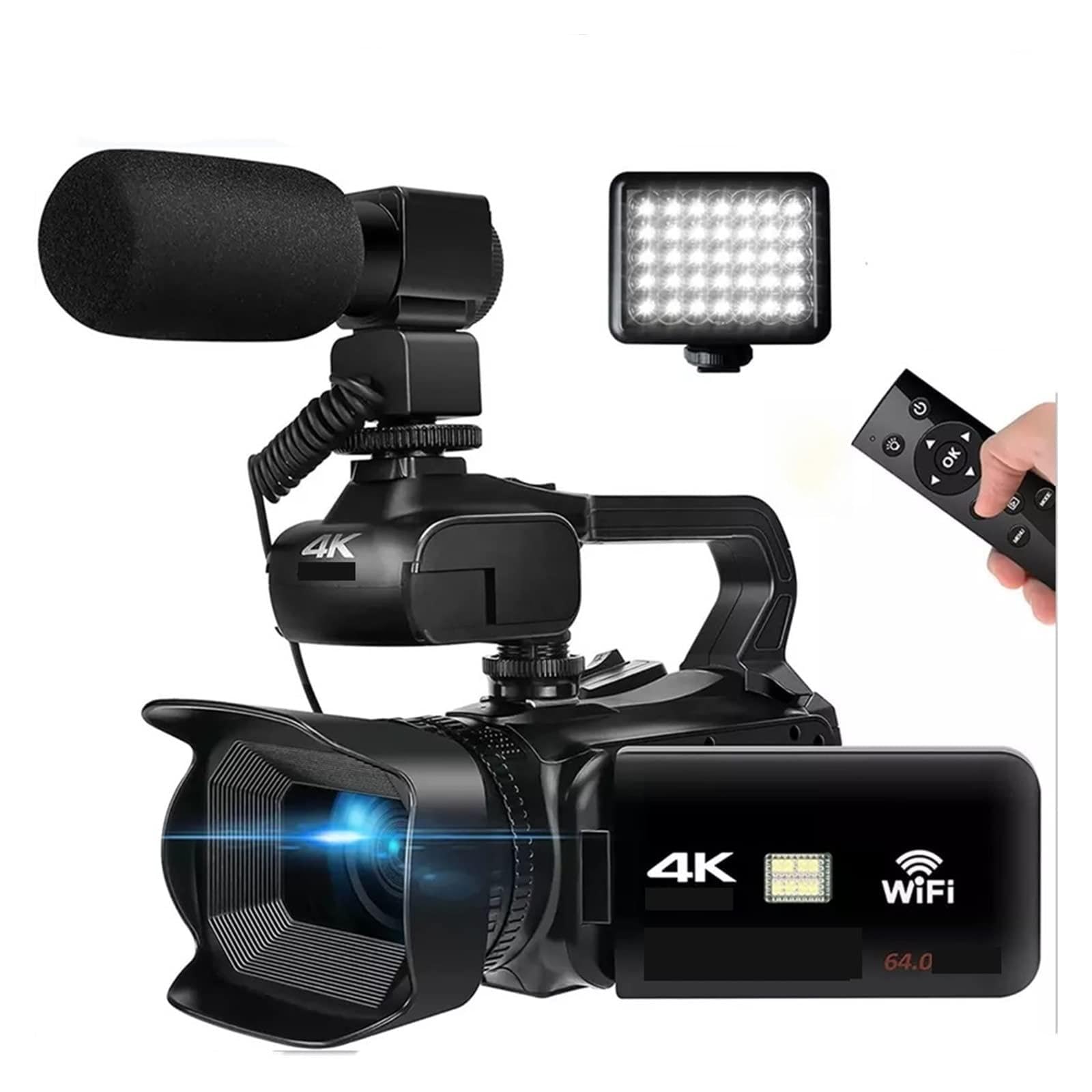 Caméscope Vintage 4K 60FPS Complet for la Diffusion en Direct Vlog 18X 64MP caméra vidéo AF enregistreur numérique écran Rotatif(with 64G SD Card,with MIC Light)