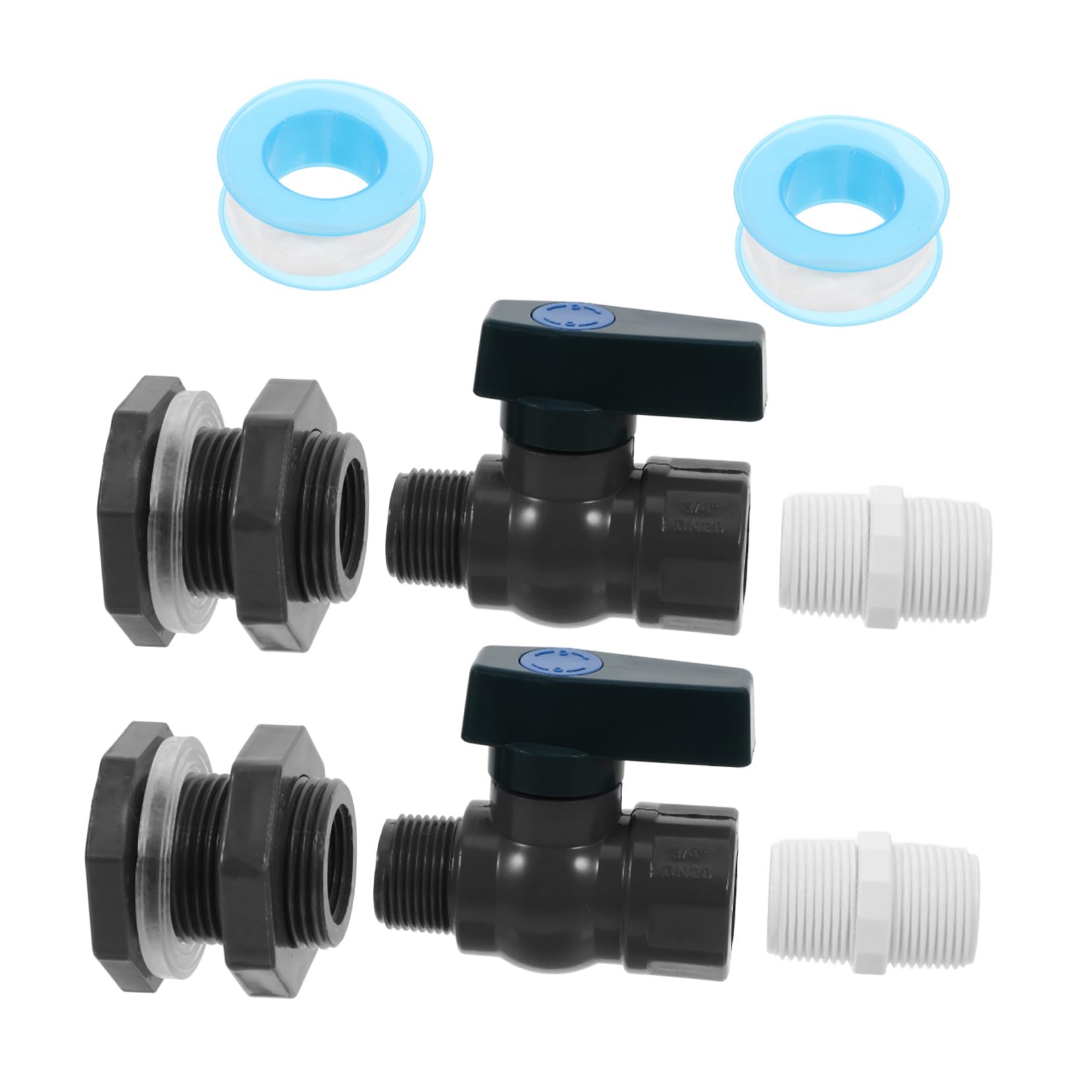 2 Sätze Teiliges PVC Regentonnen Adapter mit Wasserhahn Schlauchanschluss und Gewindedichtband Wiederverwendbar Einfache Installation für Gartenbewässerung und Wassertanks