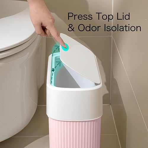 Miniatura 2 de Basurero de baño con tapa, bote de basura pequeño de plástico de 12 litros para cocina con tapa superior de presión, 3.2 galones, cubo de basura