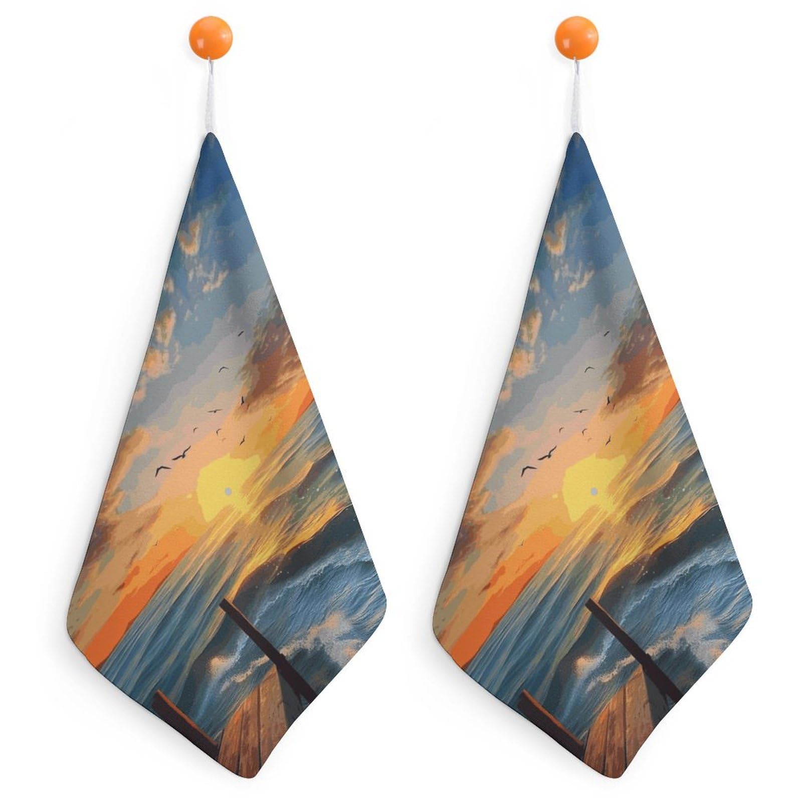LDGSUPH Sunset Sea Hand Towels Fashion Hand Face Towel with Hanging Strap Absorbent Soft Decorative Towel Fade Resistant Cozy Face Cloths for Kitchen Gym Bathroom Towels 2PCS