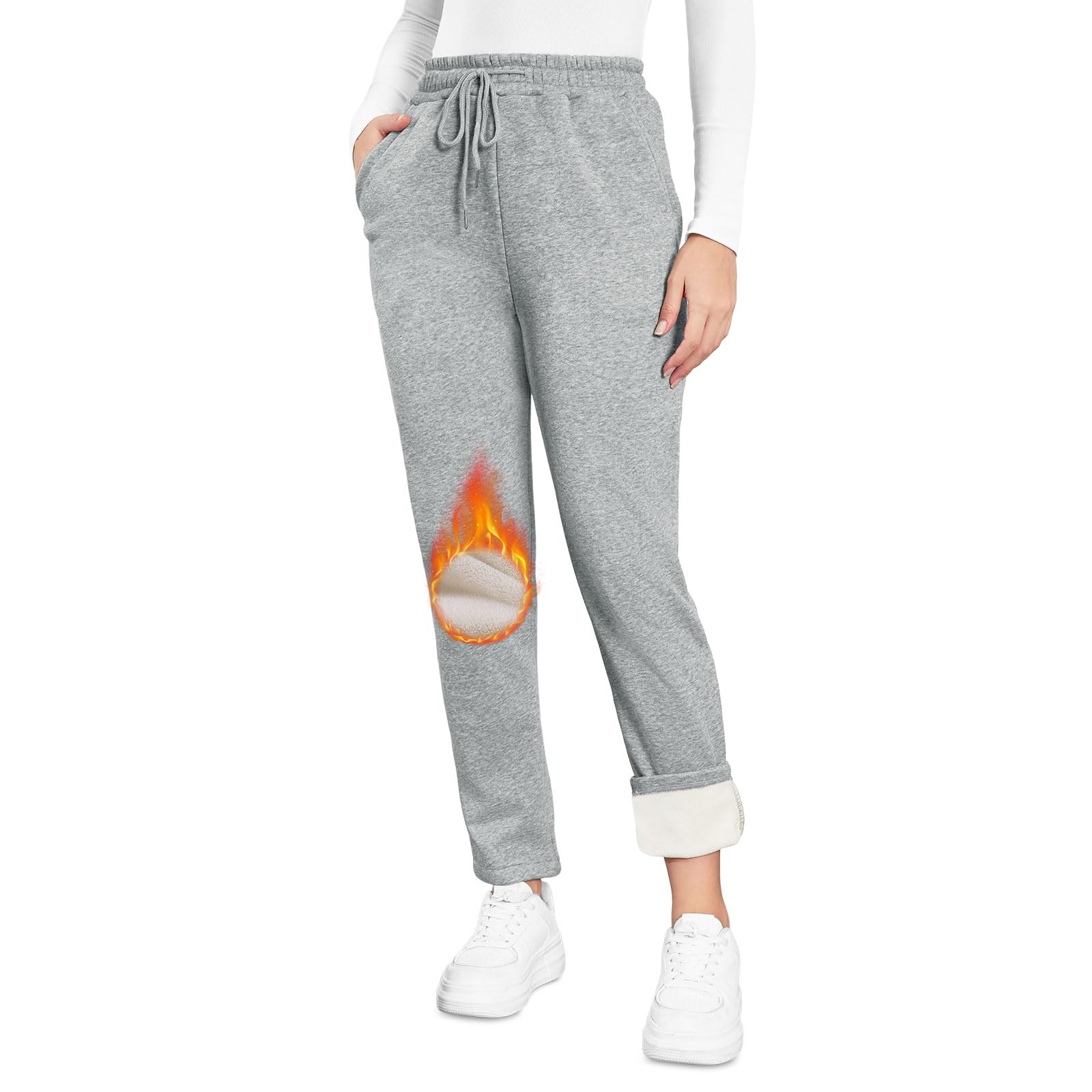 EDOTON Pantaloni da Jogging Donna Caldi Sportivi Pantaloni Termici Ispessiti in Pile Invernale Foderati con Tasche Pantaloni da Allenamento con Coulisse S-XL