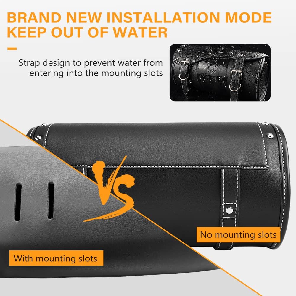 Motorcycle Front Fork Bag, NICECNC PU Leather Motorcycle Handlebar Bag Universal Motorcycle Tool bag Motorcycle Sissy Bar Bag Motorcycle Saddle Bag with Reinforced Straps Waterproof bag, Black : Automotive