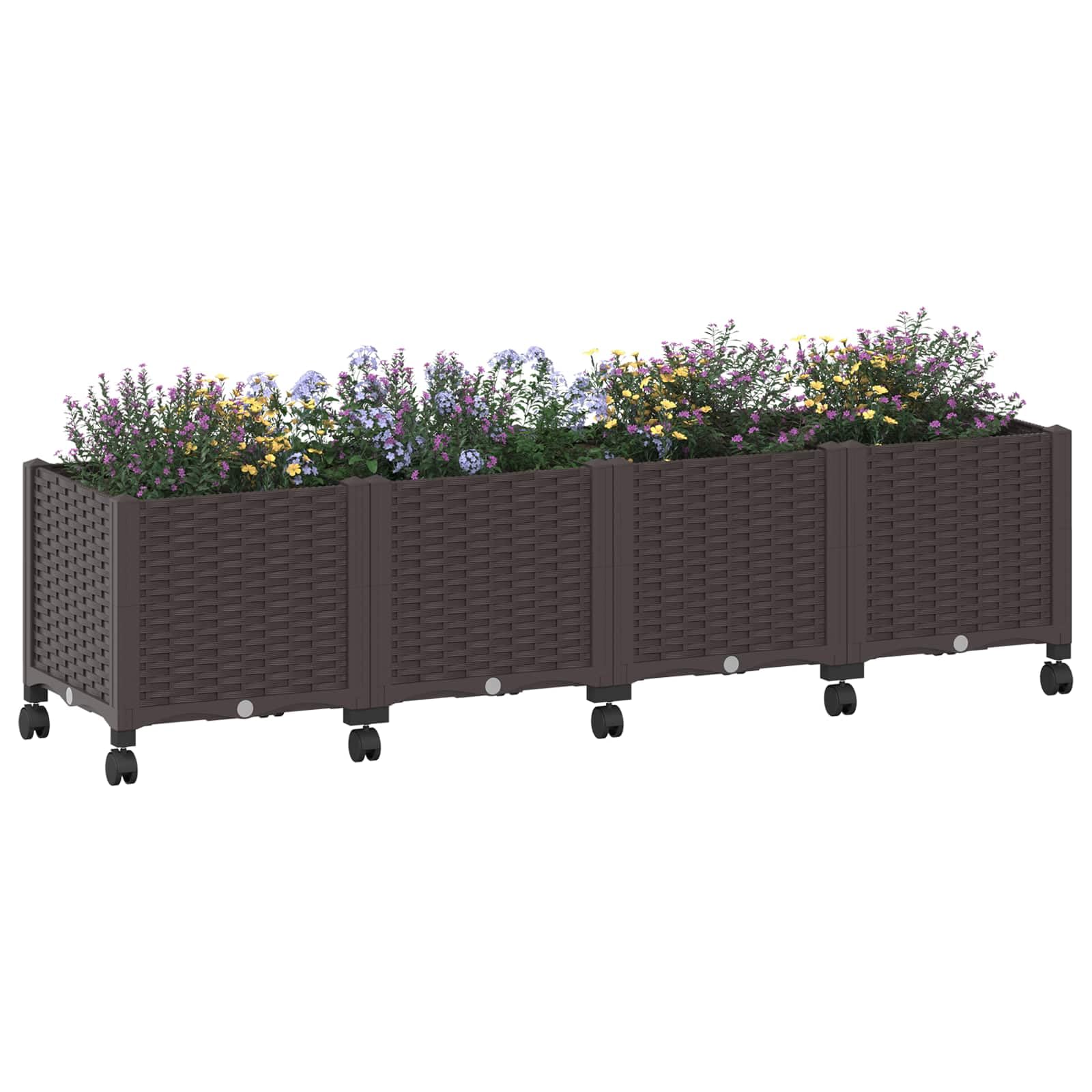vidaXL Jardinière avec Roues Marron 160 x 40 x 44 cm PP, Jardinière Moderne pour Balcon, terrasse, résistante aux intempéries, idéale pour Les Plantes et légumes