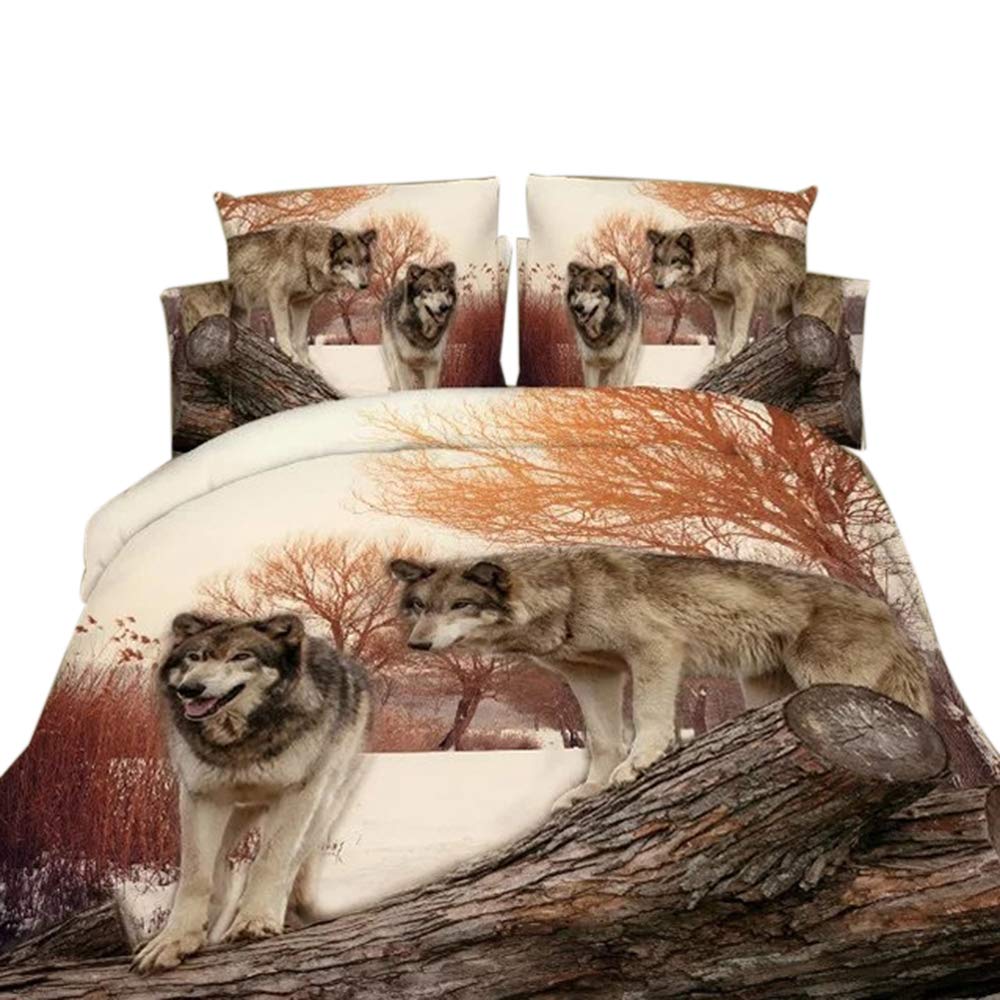 Ammybeddings 4 piece Wolf Bedding set with 1 Duvet Cover 1 Flat Sheet and 2 Pillowcase,Cool 3D grown duvet cover, Full Size