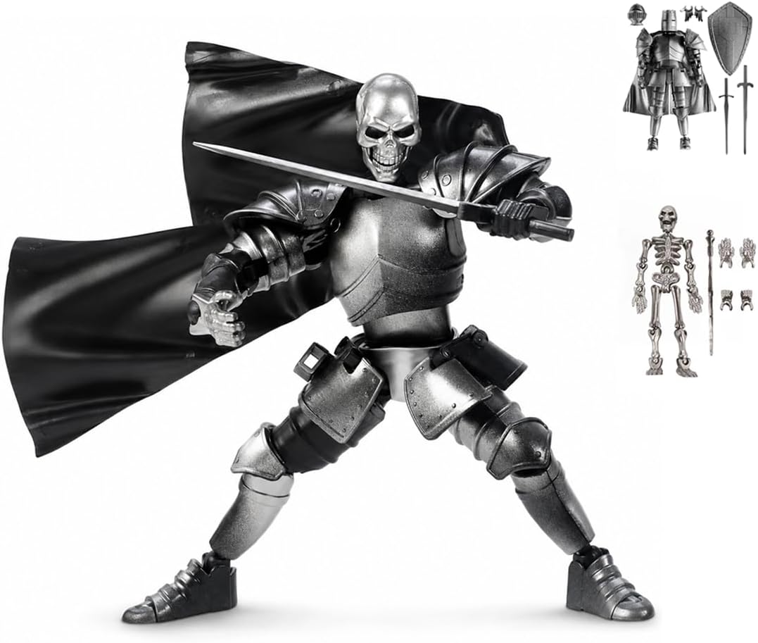T13 Medieval Skeleton Knight Action Figure, DIY Model Kit(Silver)
