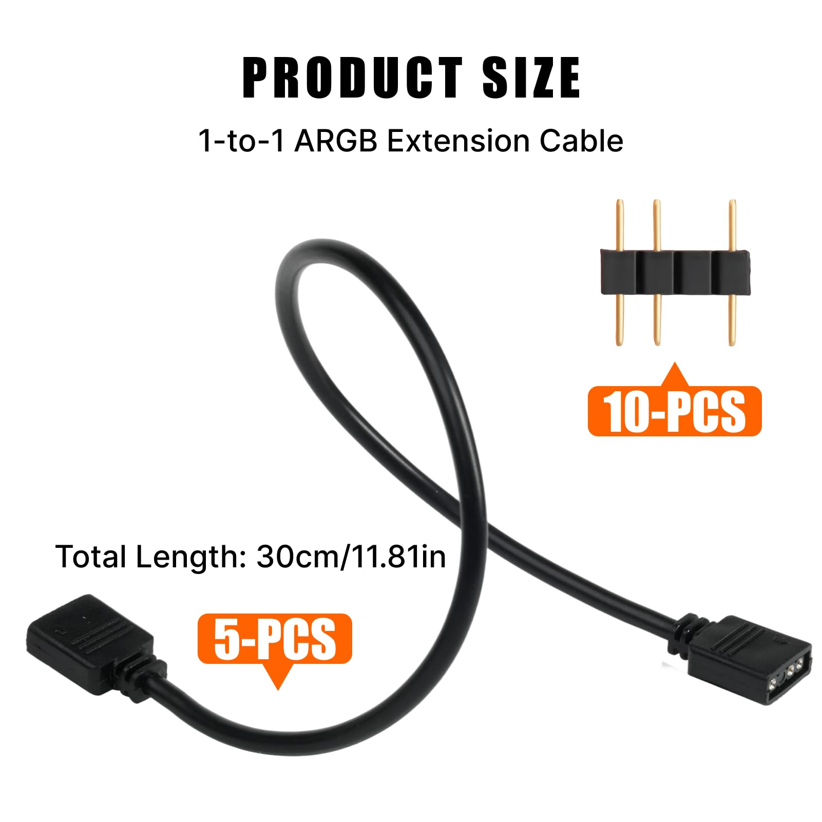 5 câbles d'extension ARGB avec adaptateur 3 broches vers SM-3 broches, 30CM d'extension d'interface 5 V Compatible avec Bandes Lumineuses RVB 5050 3528 Ou Ventilateur RVB Composants