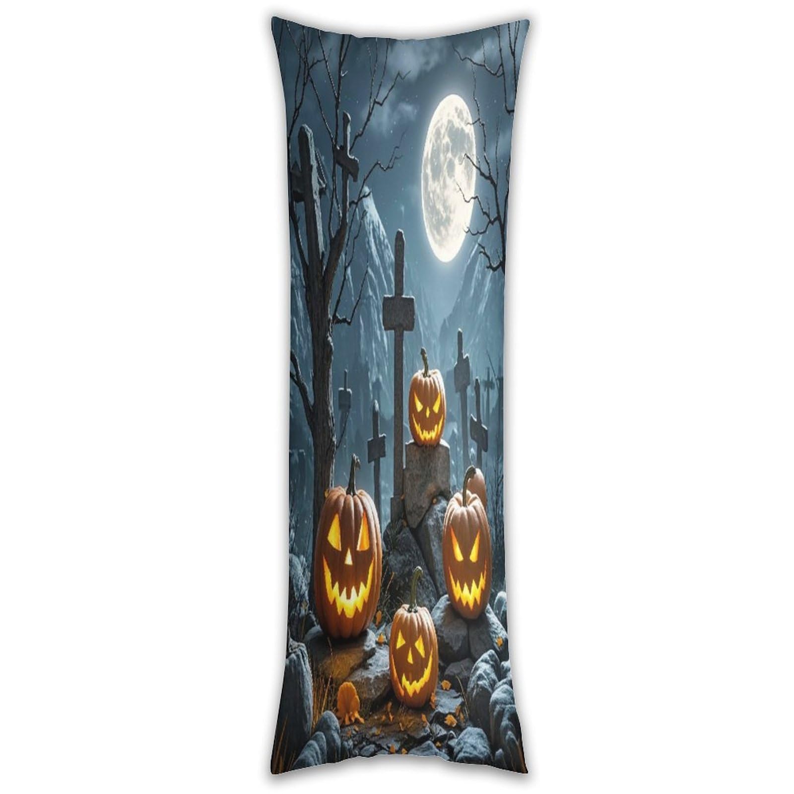 Cemetery Pumpkin Lantern Long Pillow Case with Zipper Ultra Soft Microfiber Long Pillow Cover Breathable Body Pillow Protector Soft Wrinkle Pillowcase for Bed Sofa Bedroom 53 X 19 in
