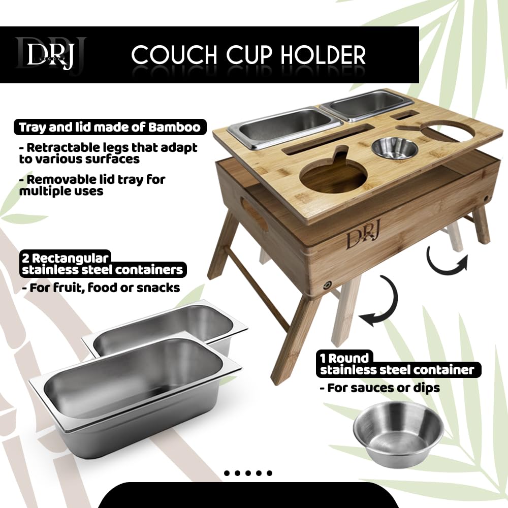 DRJlegacy Couch Cup Holder - Couch Caddy, Couch Cup Holder Tray, Tv Trays for Eating on Couch, Food Trays for Eating on Couch, ç, Couch Caddy with Cup Holder, Couch Console Caddy