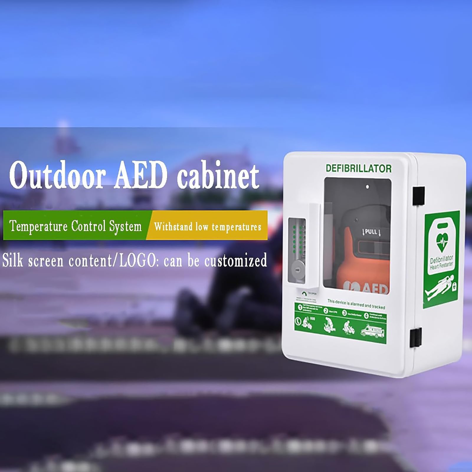 Aed-defibrillator-Schrank, Aed-außenschrank Mit Konstanttemperaturregelung Und Intelligentem Passwortschloss, Metallstahlplatte, Passend Für Die Meisten Aed-Modelle