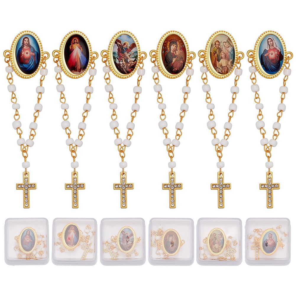 ORIGACH Lot de 24 épingles à épinglettes de 6 styles avec boîte cadeau pour première communion, baptême, fête pour invités, religieux, catholiques, cadeaux de communion