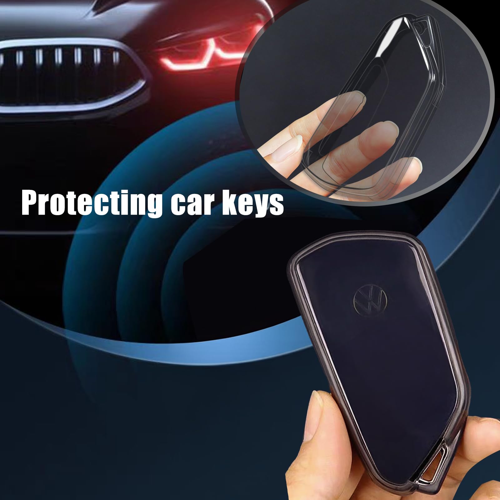 Etui na kluczyki samochodowe kompatybilne z VW Golf 8 z 3 przyciskami, do Skoda Octavia, do Seat Leon, miękkie etui ochronne z TPU odporne na zarysowania i wstrząsy (czarny przezroczysty)