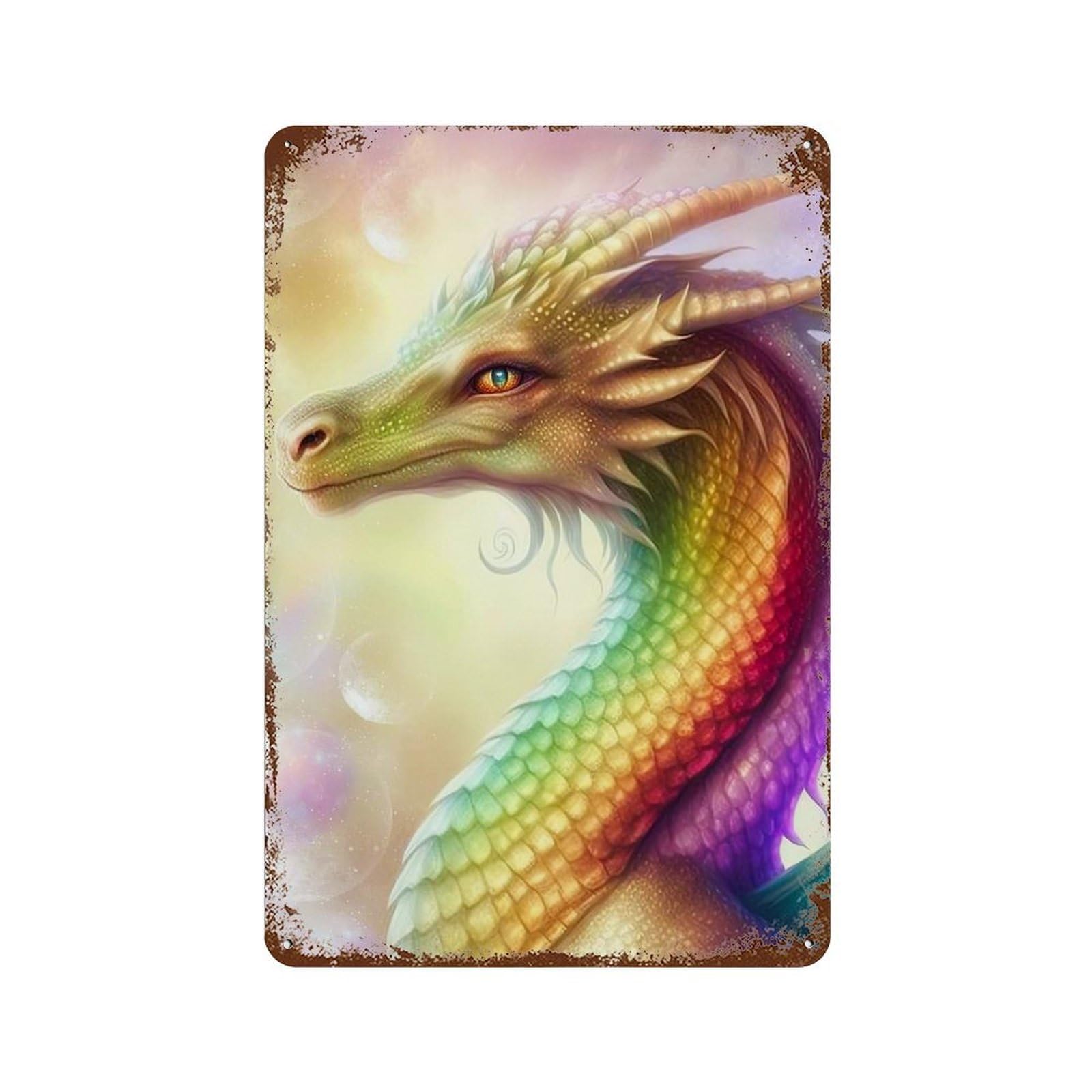 The Dragon Aedria 11.8"x7.9" Weathered Tin Sign, Shabby Chic Decor for Farmhouse, Kitchen And Entryway Decor