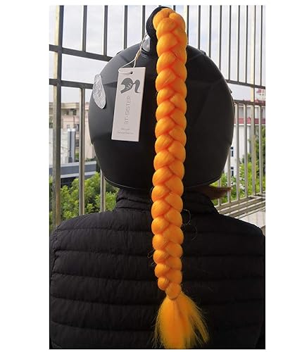 Copa de ventosa para casco de motocicleta, coletas rizadas, trenzas de pelo de fibra sintética, colas de caballo color degradado, 22 pulgadas (casco