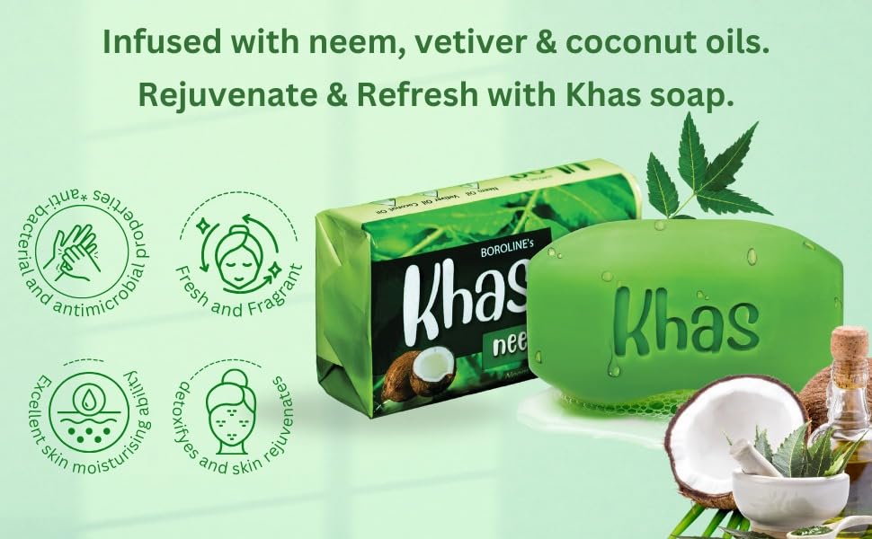 Image of BOROLINE Khas Neem Soap-Natural Cleansing & Detox | With Neem,Vetiver, Coconut Oil (Pack Of 5)