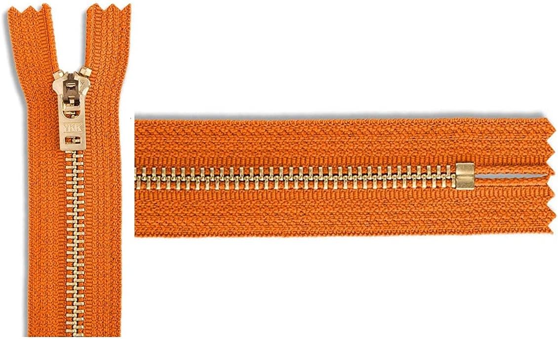 #5 Brass Jeans/Pants Orange Medium Weight YKK Zippers - Color: Orange #523 - Choose Your Length - Made in The United States (1 Zipper Per Pack) (4" Inches)
