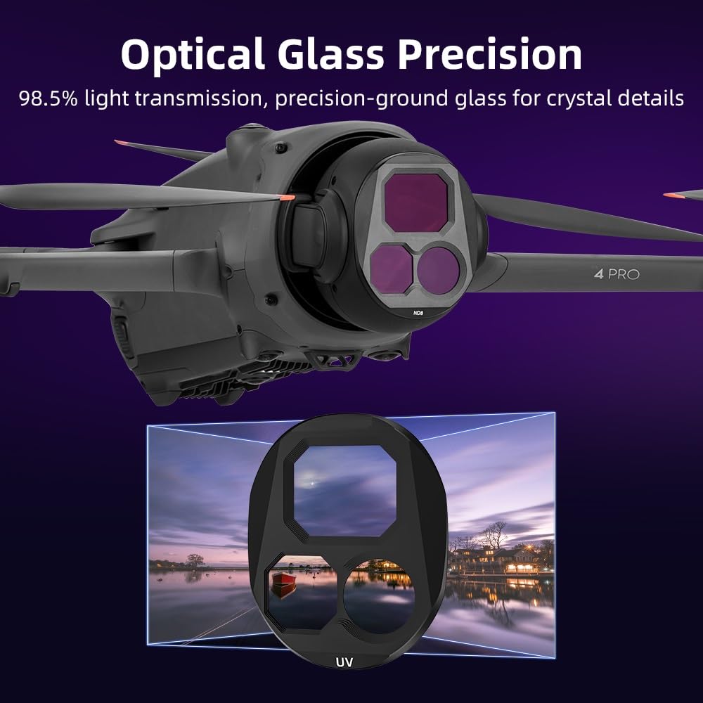 Filtros Set para dji Mavic 4 Pro, Cristal Óptico Nano Recubrimiento UV ND Reducción de Luz CPL Polarizador Kit de Filtros de Lente de Cámara para Mavic 4 Pro Drone Accesorios (UV+CPL+ND16)