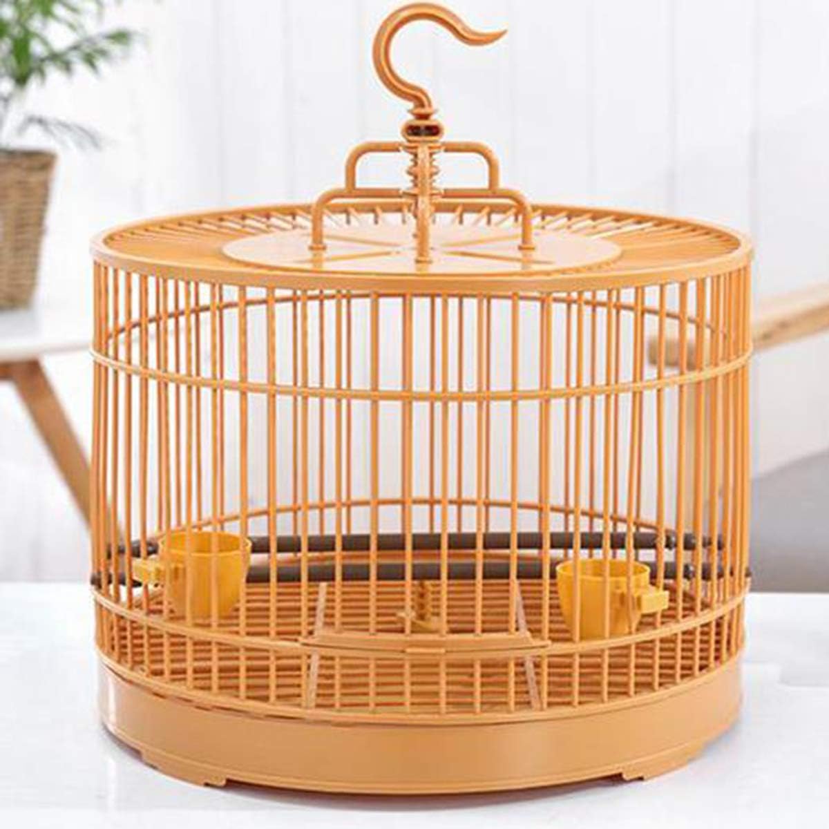 Yissone Round Bird Cage, Plastic Bird House Carrier, Vintage Style Hanging Bird Cage with 2 Feeding Cups for Small Birds Parrot (30cm in Diameter) : Pet Supplies