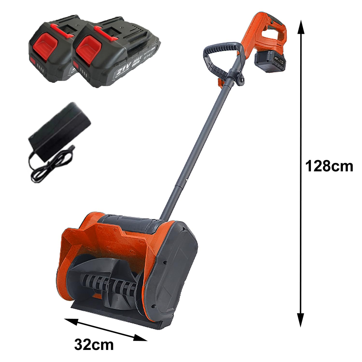 Hooha Spazzaneve 21 V 32 cm 2 × 2 Ah batteria con interruttore di sicurezza e caricatore, impugnatura frontale regolabile, spazzaneve elettrico per esterni, rimozione della neve su vialetti, ponti e