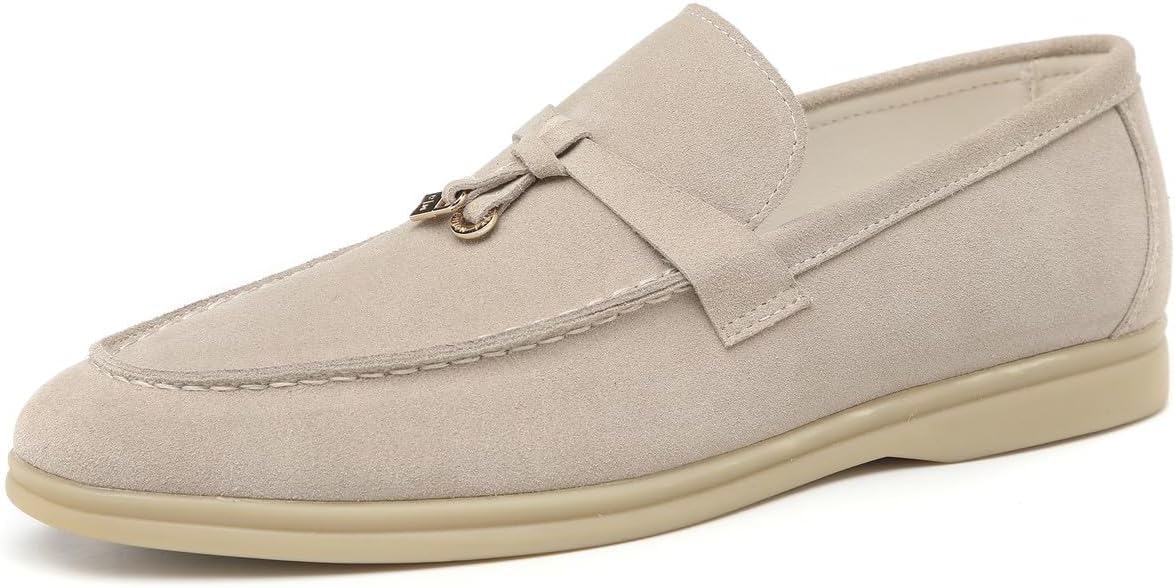 Santimon Men's Calf Suede Loafers Gold Lock Comfortable Slip-on Moccasin Driving Shoes