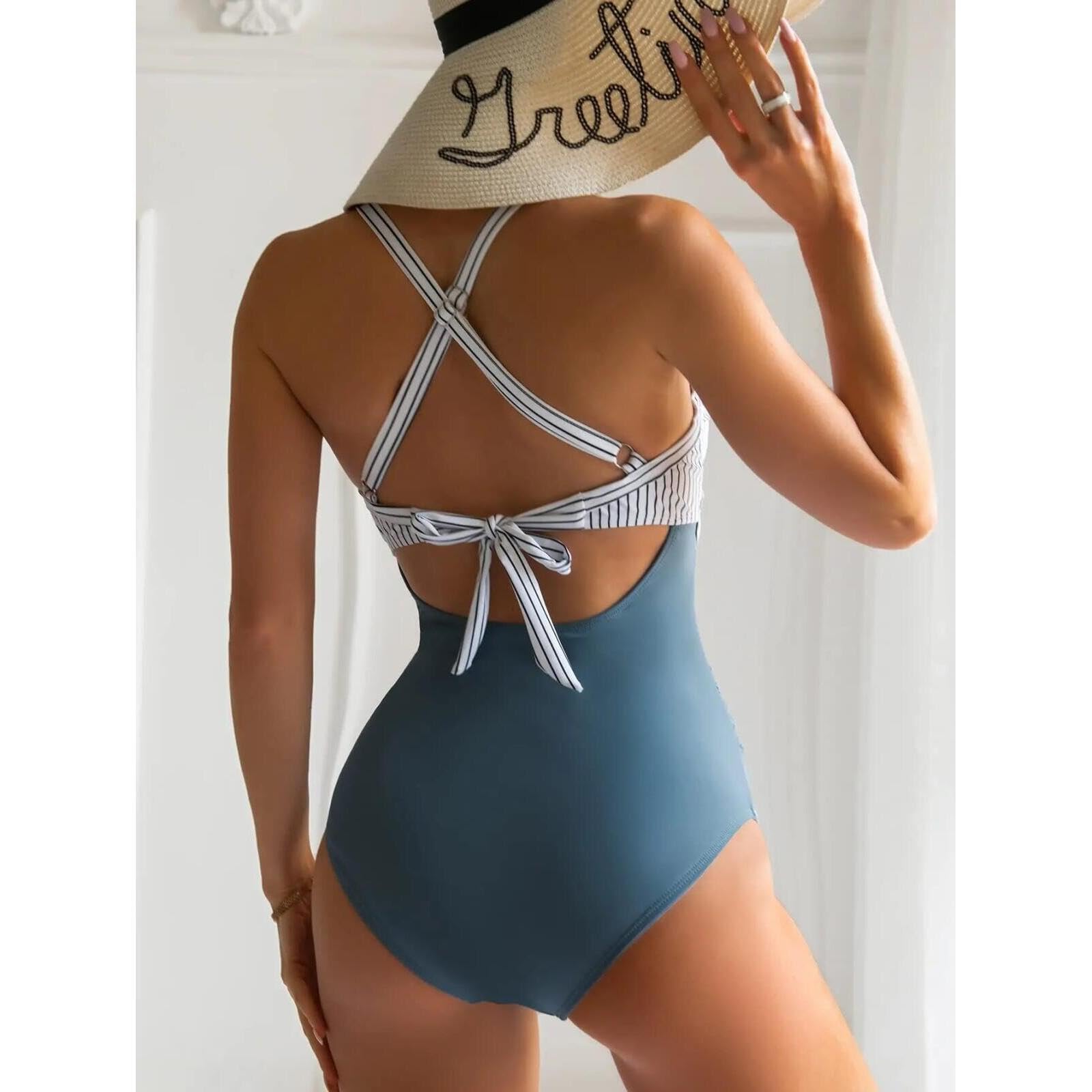 Costumi da Bagno da Donna con Un Pezzo con Ritaglio per Controllo della Pancia a Vita Alta Cravatta Avvolgente