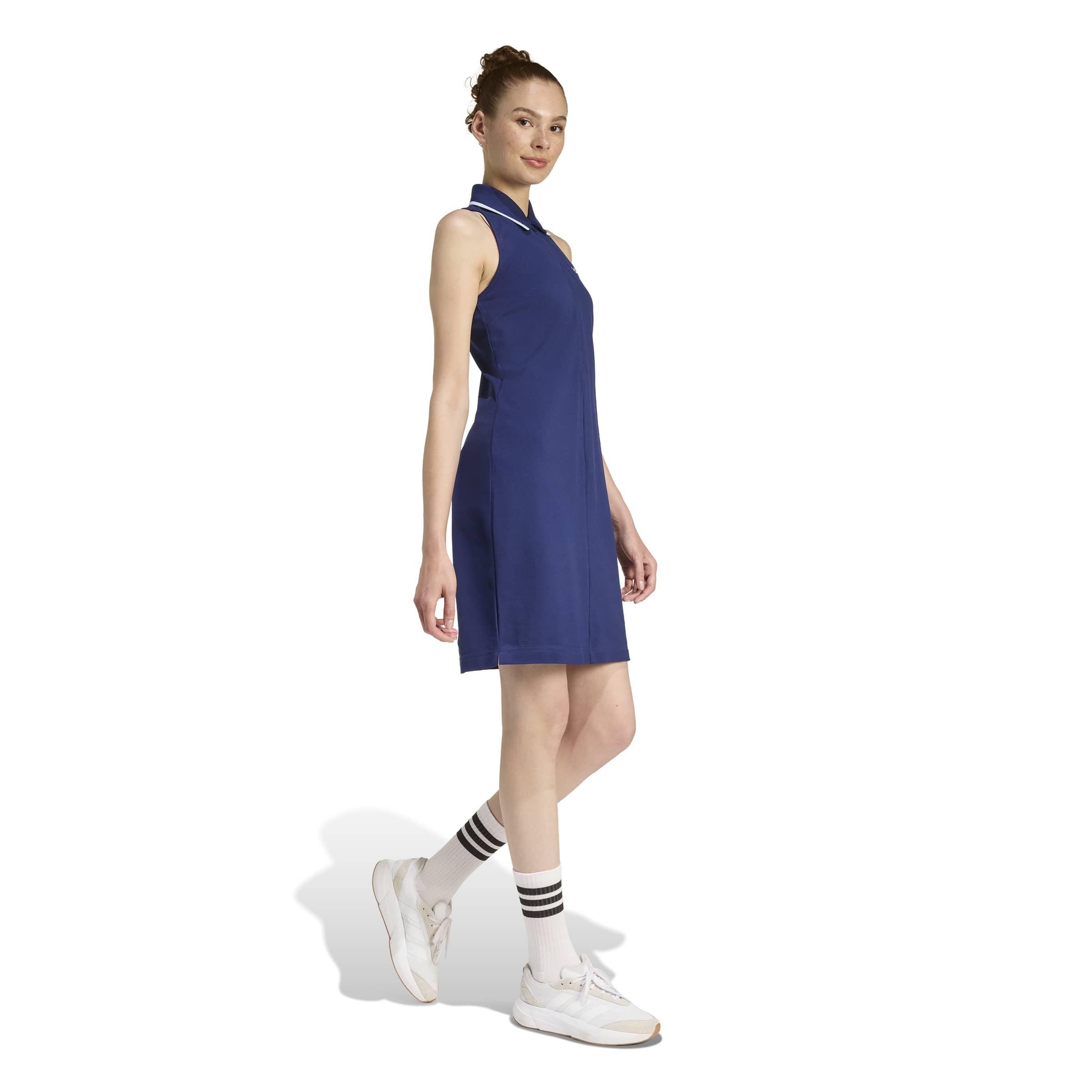 adidas Damen Seasonal Essentials Colorpop Dress with Embroidered Graphic, Dark Blue/White, XS