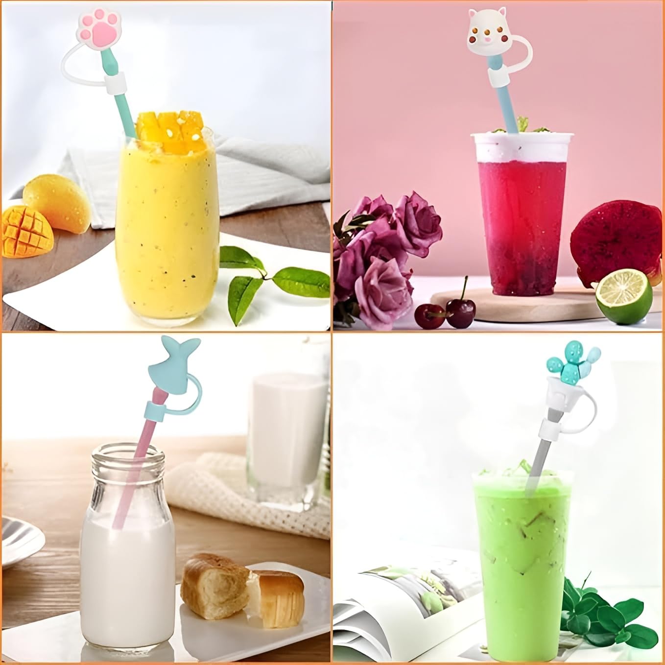 Mshine Reusable Cute Cartoon Straw Cap Silicone Straw Cover Cap Dust-Proof Drinking Straw Tips Lids Cover Multi-Design Fit for 9mm, and 10mm Straws (Pack of 1) - Image 9 thumbnail