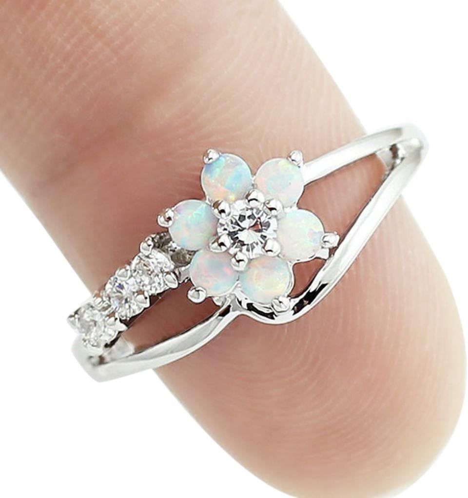 OldSch001 Rings for Women,Fashion Opal Gemstone Plum Ring Blue White