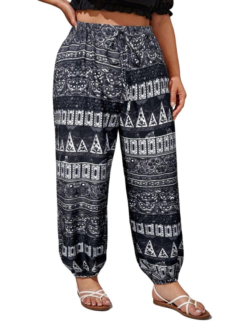 greciilooks Women's Boho Harem Pants – Printed Rayon Loose Fit Baggy Trousers with Elastic Waistband & Pockets | Casual Yoga & Lounge Wear-picture-16