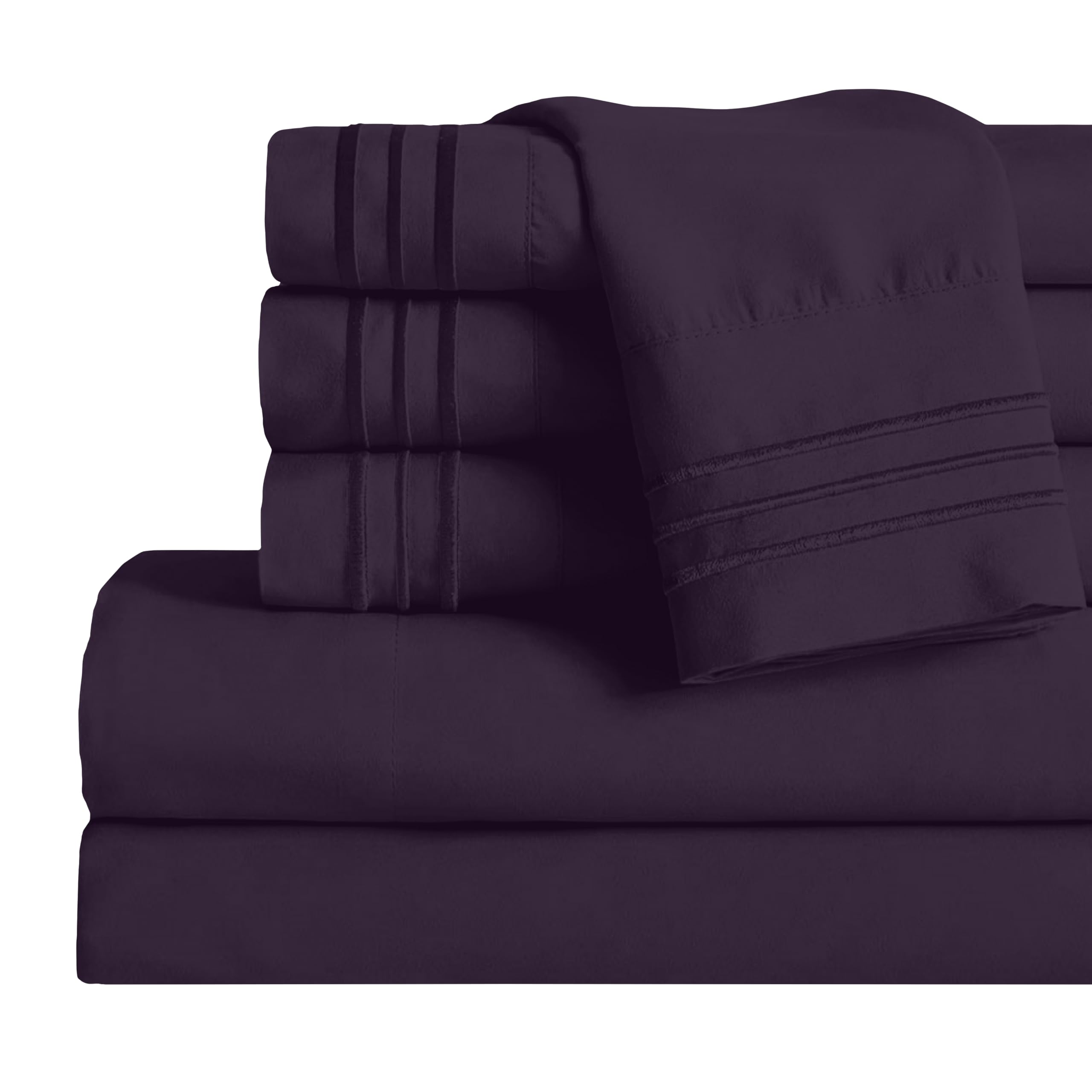 Mocassi Queen Sheet Set - Luxury Hotel 1800 Premier Bedding Sheets &amp; Pillowcases - Ultra Soft Breathable &amp; Cooling Bed Sheets - Deep Pocket - Wrinkle Resistant - 6 Piece Set - Queen, Purple