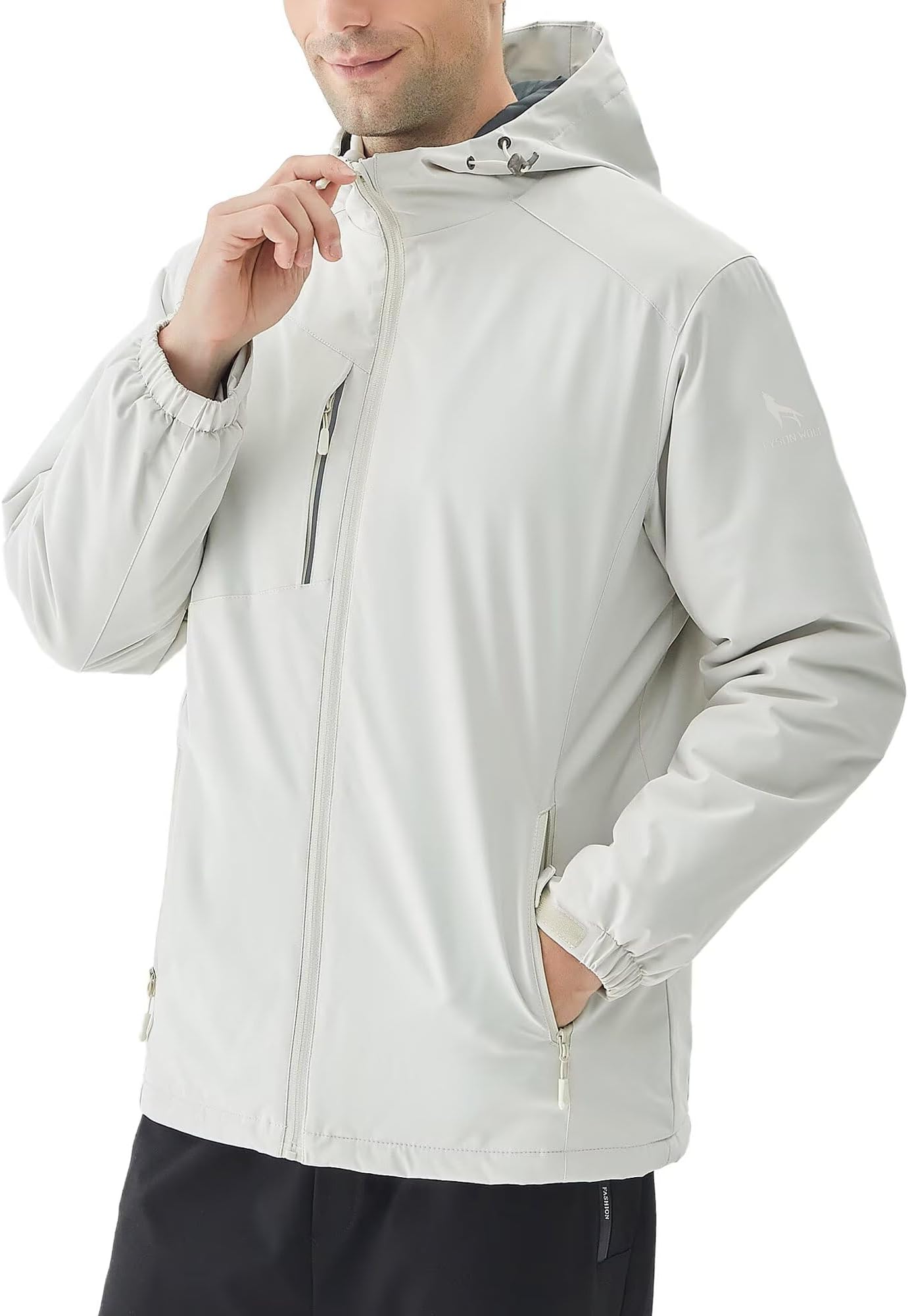 TYSON WOLF Men's Hooded Softshell Jacket Waterproof Zip Up Lightweight Windbreaker Fleece Lined Rain Shell Jacket Casual