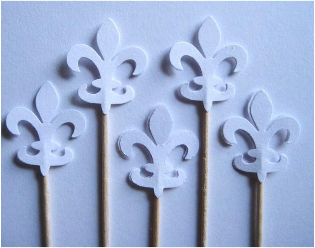 24 White FLEUR DE LIS Party Picks, Cupcake Toppers
