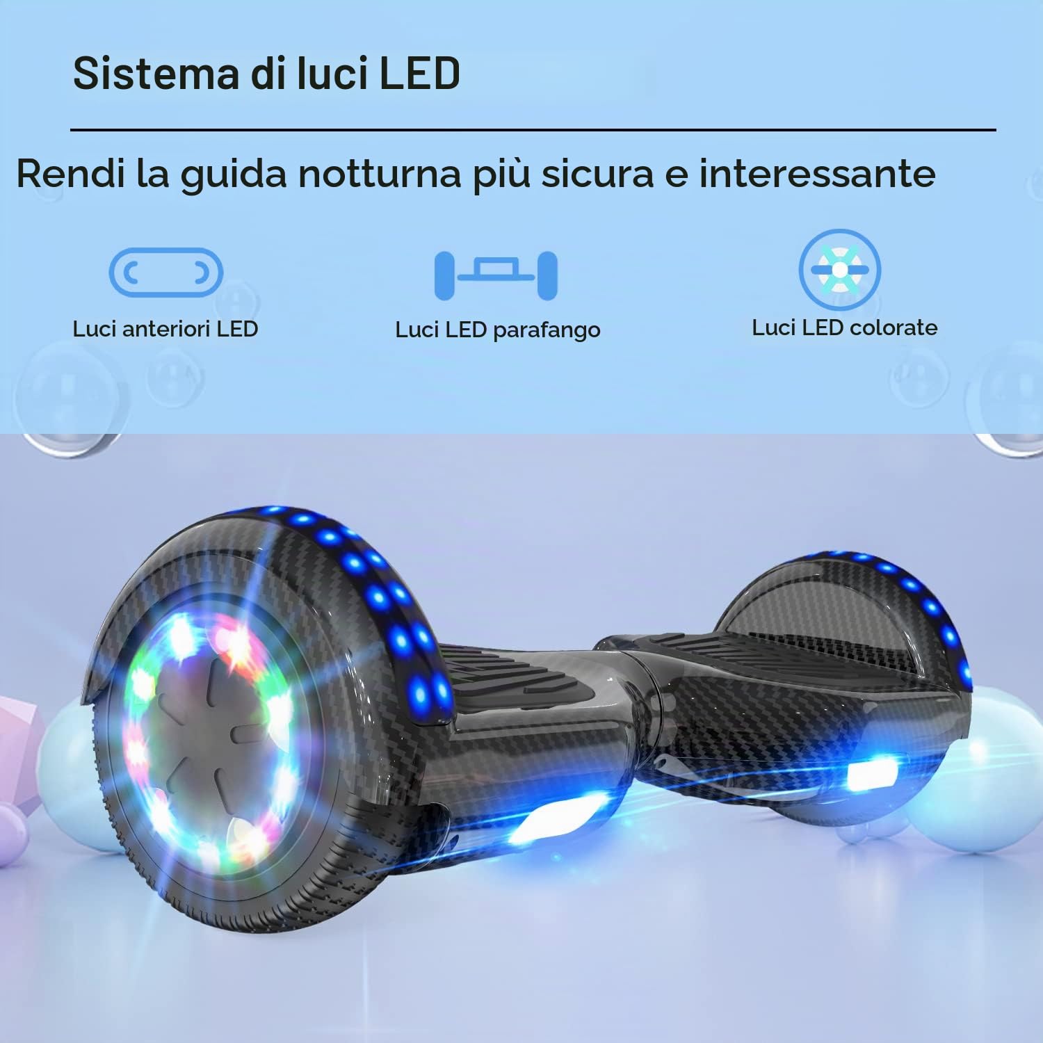 RCB Hoverboard 6.5 inch Auto-bilanciato Hover Board con Colorato luci sulle Ruote e Bluetooth, Il miglior Regalo per Bambini e Adolescente