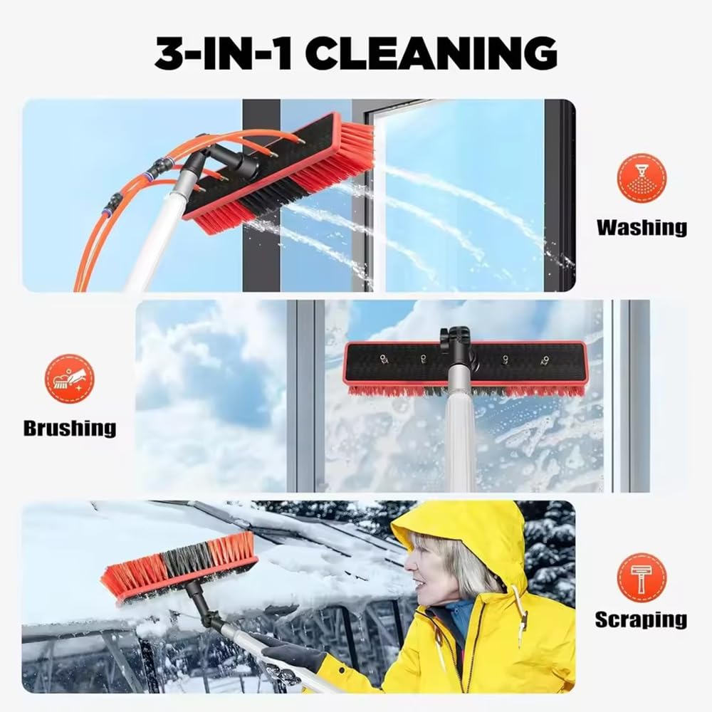 Perche Telescopique à Eau 10m avec Brosse Flexible 55cm | Tête Orientable à 180° | INCL. Flexible Antigel 20m et Accessoires,avec Sac de Rangement| pour Panneaux Solaires,Vitres,Camping-Cars,Bateaux