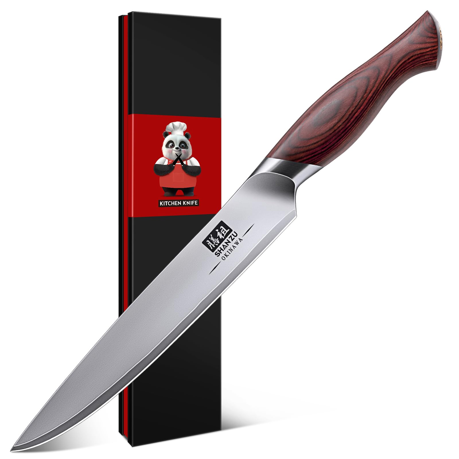 SHAN ZU Allzweckmesser 15cm, Japanisches Kochmesser für Gemüse, Küchenmesser mit Scharfer Klinge aus 10Cr15Mov-Edelstahl mit Hohem Kohlenstoffgehalt & Ergonomischem Griff Aus Pakkaholz– OKINAWA-Serie