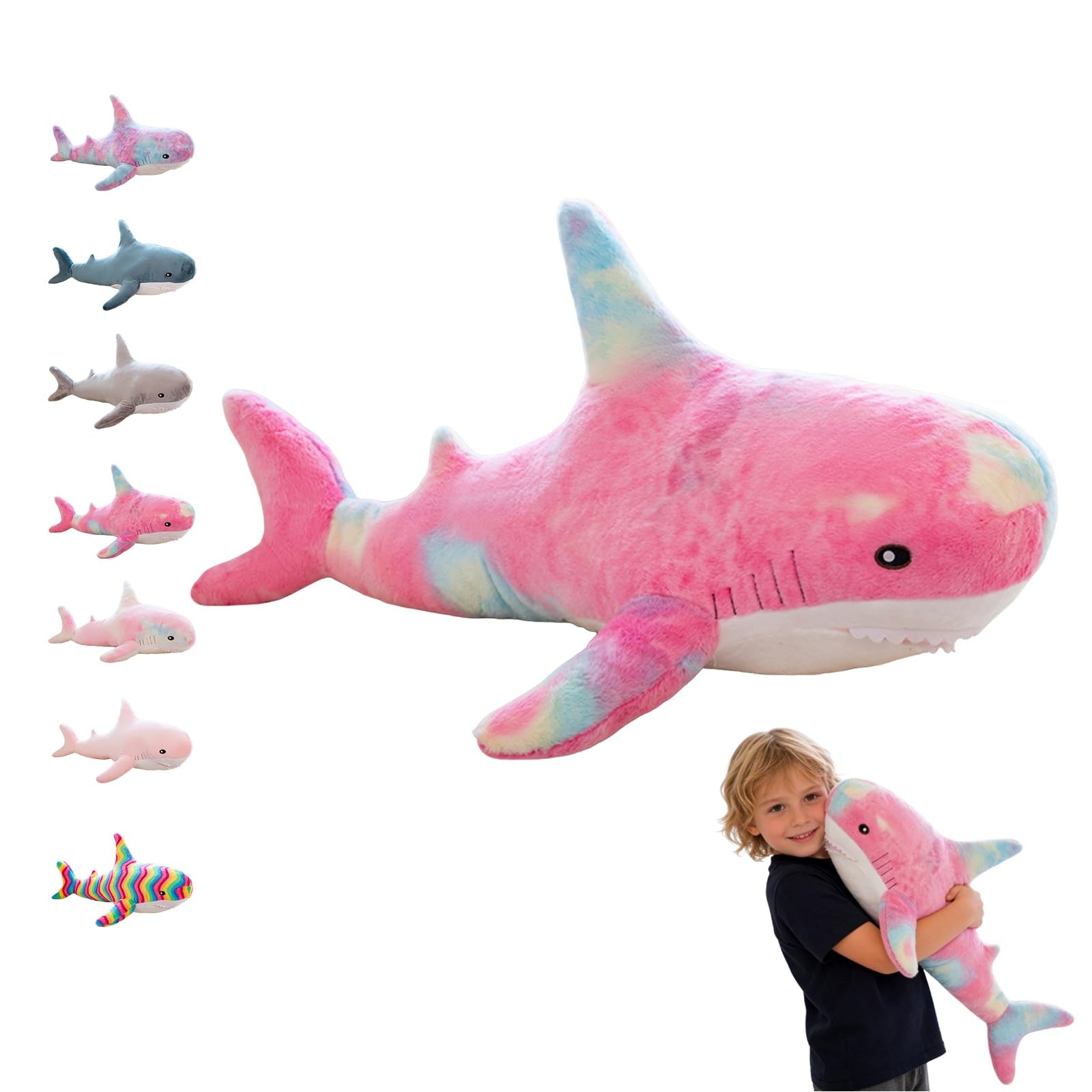 ZBELLO Shark Plush Toy, Great Whale Shark Plush Toy, Realistic and Soft Plush Animals, Cozy Home Decor, for Boys and Girls (100cm,Blue-pink)