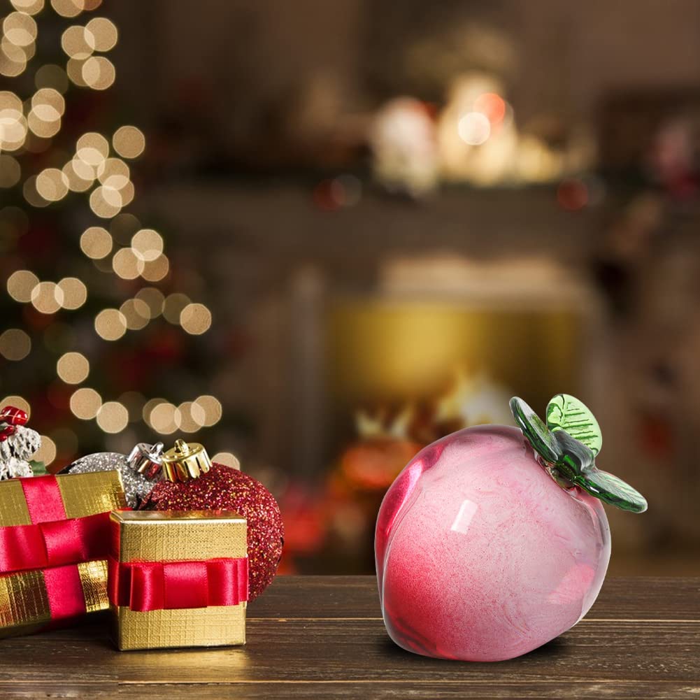 YANGSHINE Crystal Peach Figurines statue Ornament Artificial Fruit statue Ornament Tabletop Fruit Paperweight Art Glass Ornament for Home office Souvenir Gifts -Pink Peach - Image 3