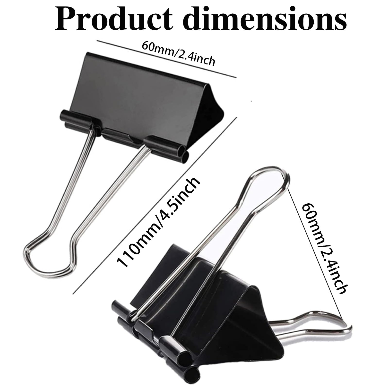 Extra Large Binder Clips 2.4 Inch (60 Pack), Large Binder Clips Big Paper Clips Clamps for Office and Home Supplies, Black