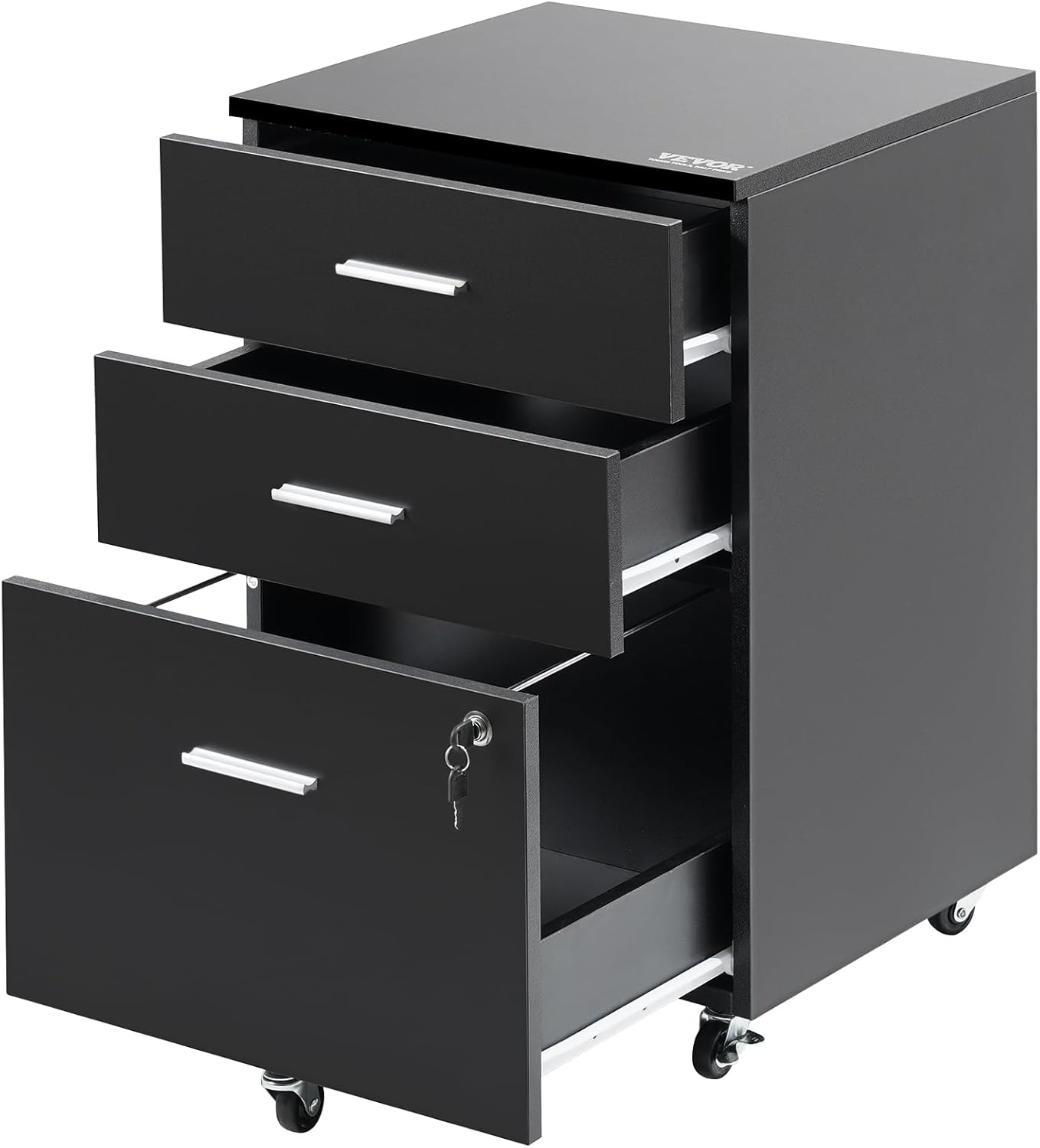 3-Drawer Wood File Cabinet with Lock for Home Office, Black