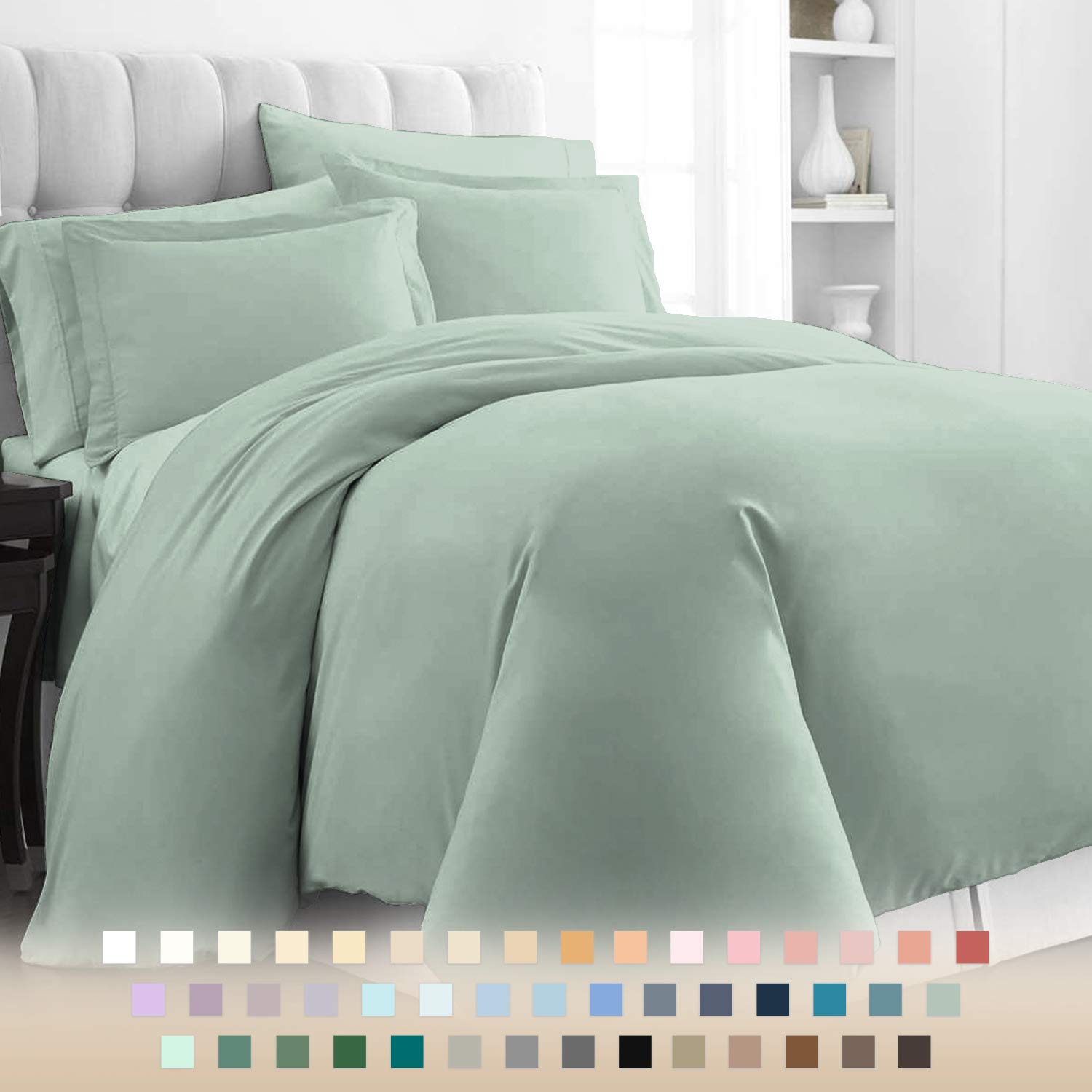 PizunaPure Combed Cotton King Duvet Cover 260x220 cm, Sage, 400 Thread Count Cool Breathable 100% Long Staple Cotton Sateen Weave Quilt Cover with 2 Pillowcases (Sage Bedding Set)